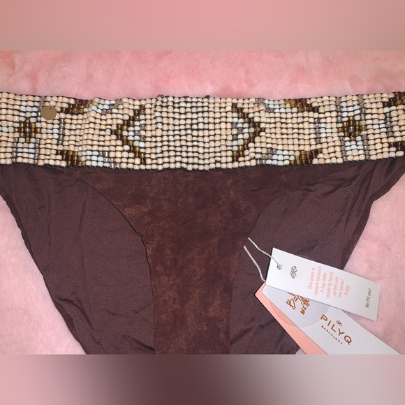 🚨FLASH SALE🚨Pilyq Luxury Keshi Pearl Beaded Brown Belted Swim Bottom Small - Picture 2 of 6